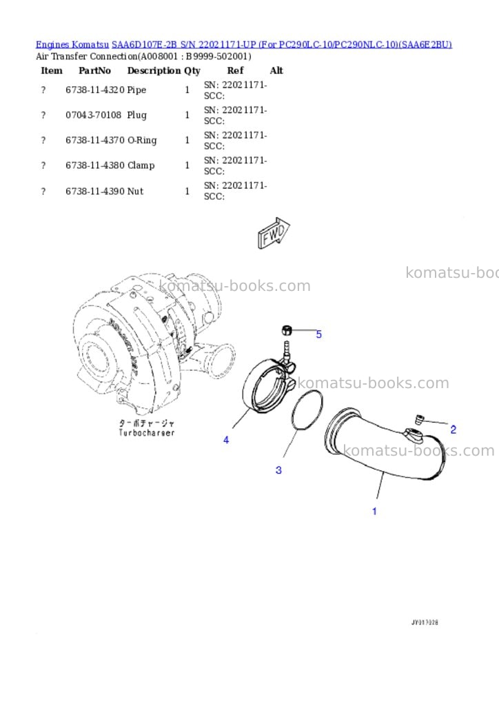 Komatsu saa6d107e-2b s/n 22021171-up for pc290lc-10/pc290nlc-10 Parts catalog cover Page 7