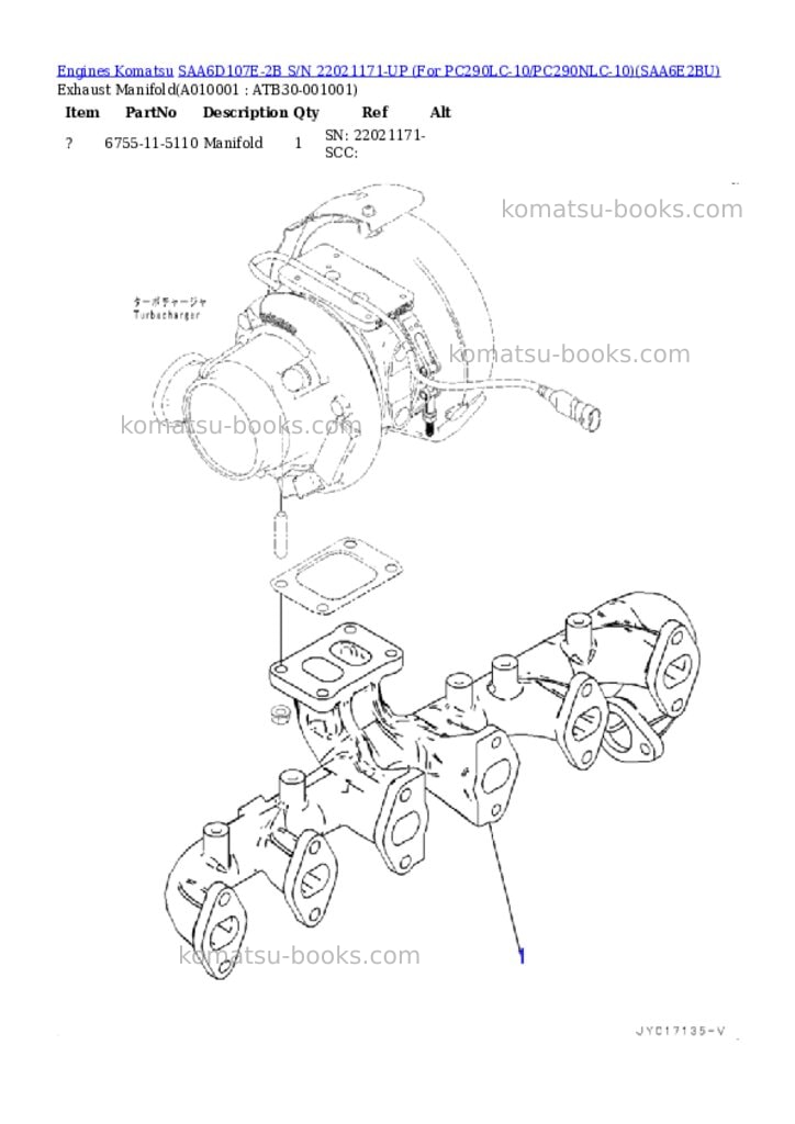 Komatsu saa6d107e-2b s/n 22021171-up for pc290lc-10/pc290nlc-10 Parts catalog cover Page 9