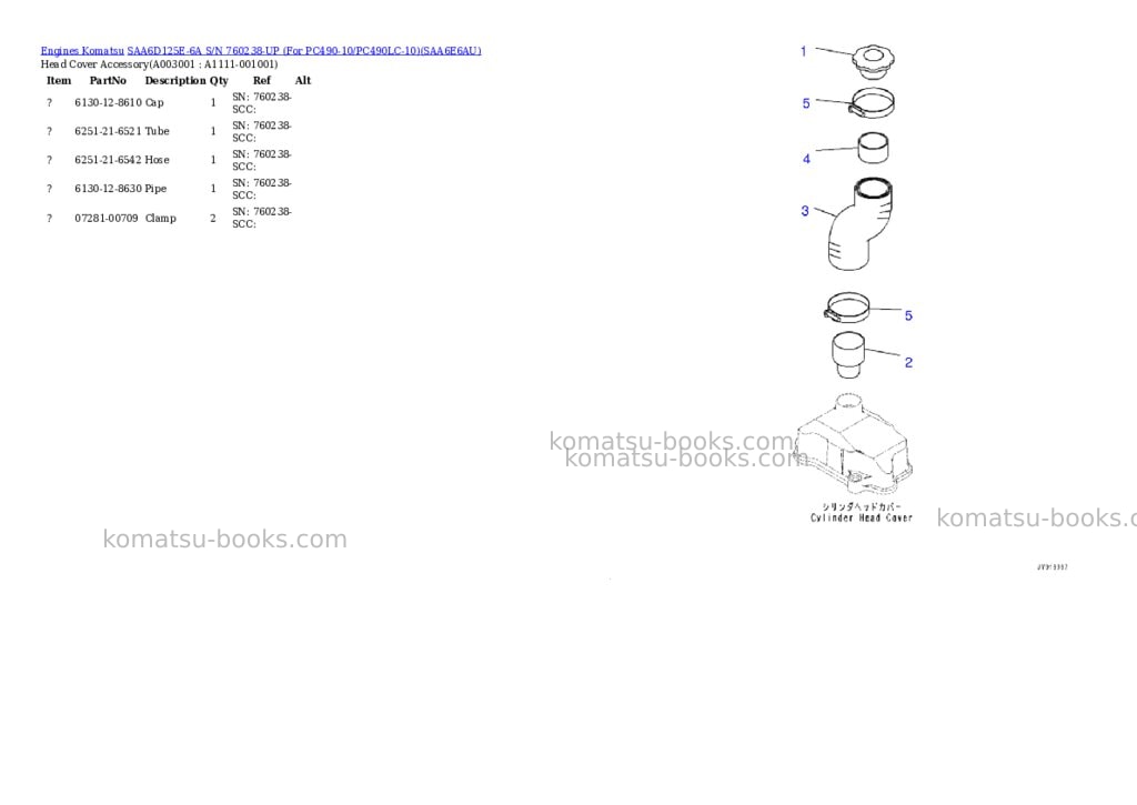 Komatsu saa6d125e-6a s/n 760238-up for pc490-10/pc490lc-10 Parts catalog cover Page 2 Komatsu saa6d125e-6a s/n 760238-up for pc490-10/pc490lc-10 Parts catalog cover Page 2