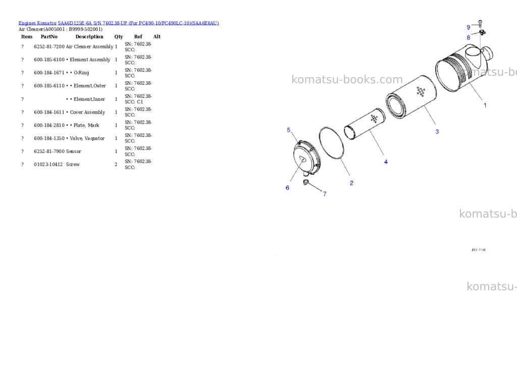 Komatsu saa6d125e-6a s/n 760238-up for pc490-10/pc490lc-10 Parts catalog cover Page 4 Komatsu saa6d125e-6a s/n 760238-up for pc490-10/pc490lc-10 Parts catalog cover Page 4