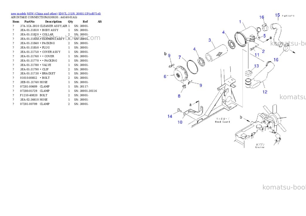 Komatsu SD07L-3 S/N 30001-UP Parts catalog cover Page 2 Komatsu SD07L-3 S/N 30001-UP Parts catalog cover Page 2
