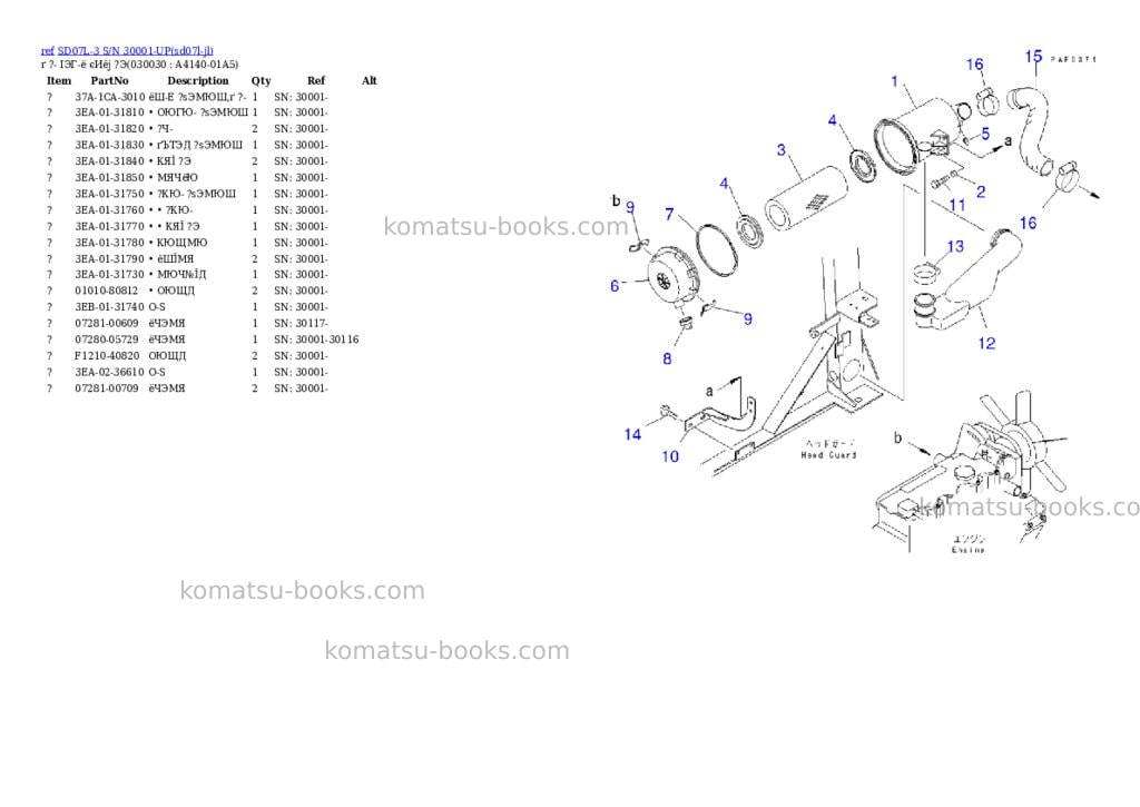 Komatsu sd07l-3 s/n 30001-up Parts catalog cover Page 2 Komatsu sd07l-3 s/n 30001-up Parts catalog cover Page 2