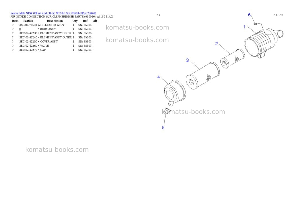 Komatsu SD23-6 S/N 85601-UP Parts catalog cover Page 3