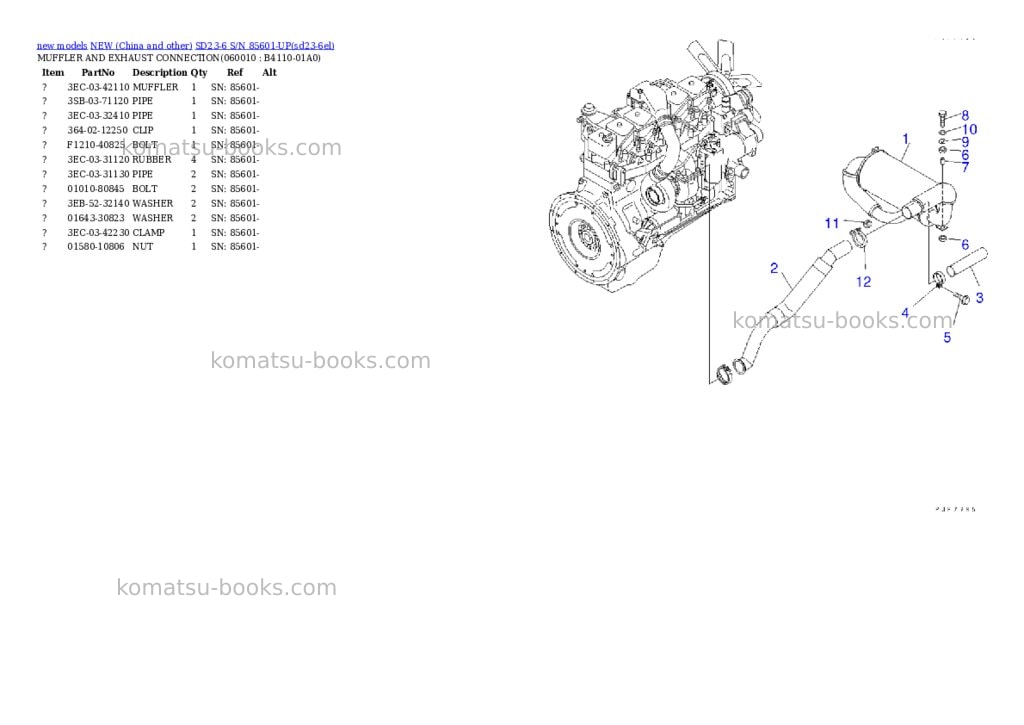 Komatsu SD23-6 S/N 85601-UP Parts catalog cover Page 6