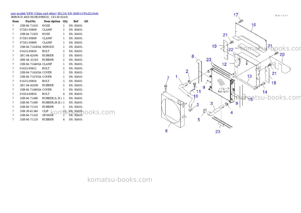 Komatsu SD23-6 S/N 85601-UP Parts catalog cover Page 8