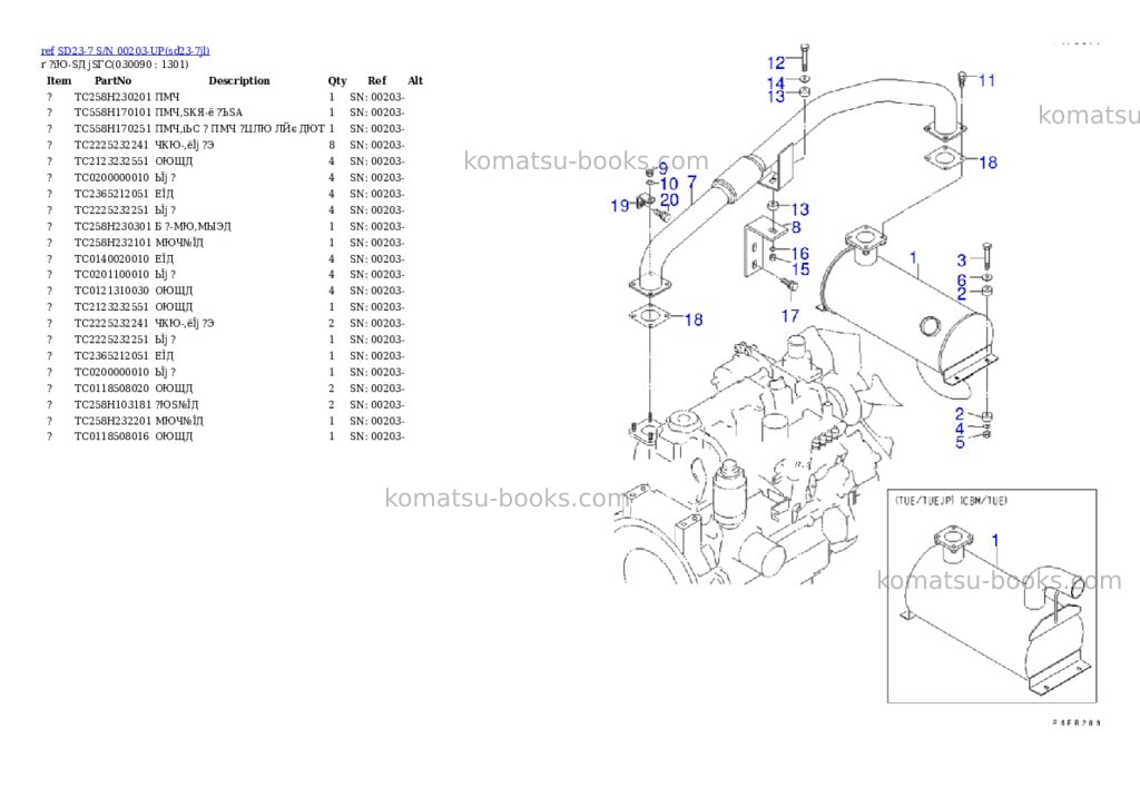 Komatsu sd23-7 s/n 00203-up Parts catalog cover Page 8 Komatsu sd23-7 s/n 00203-up Parts catalog cover Page 8