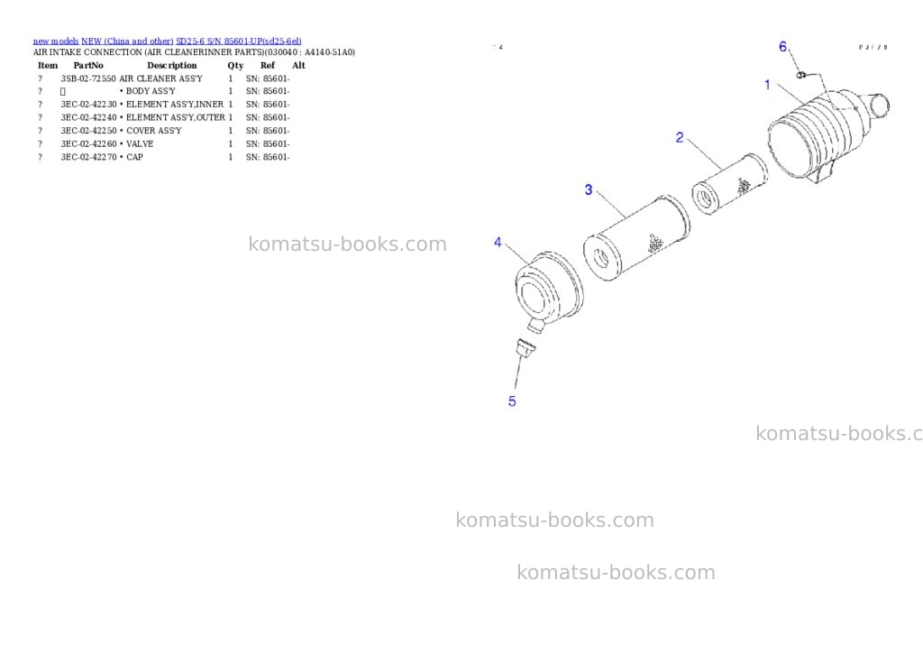 Komatsu SD25-6 S/N 85601-UP Parts catalog cover Page 3