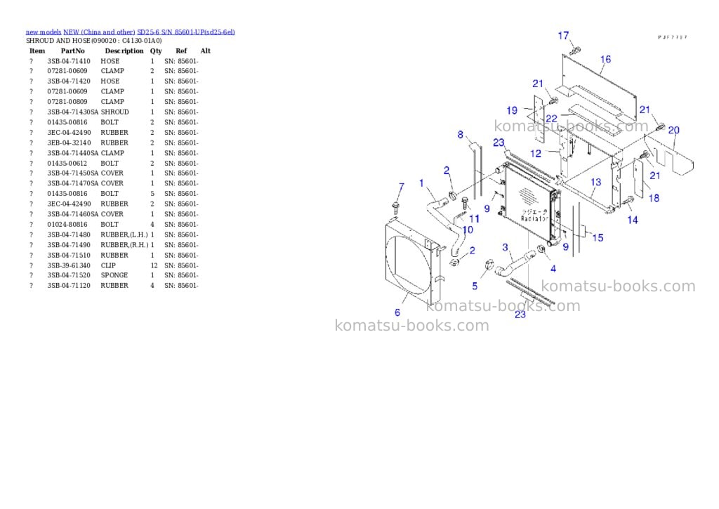 Komatsu SD25-6 S/N 85601-UP Parts catalog cover Page 8