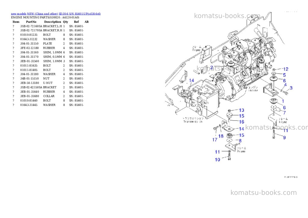 Komatsu SD30-6 S/N 85601-UP Parts catalog cover