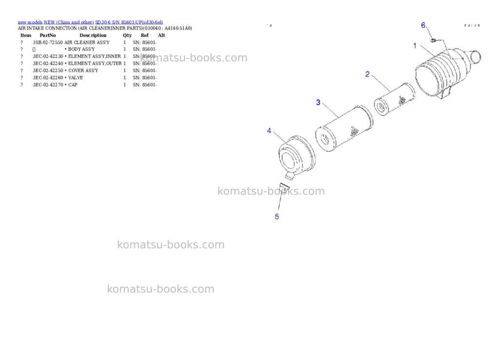 Komatsu SD30-6 S/N 85601-UP Parts catalog cover Page 3