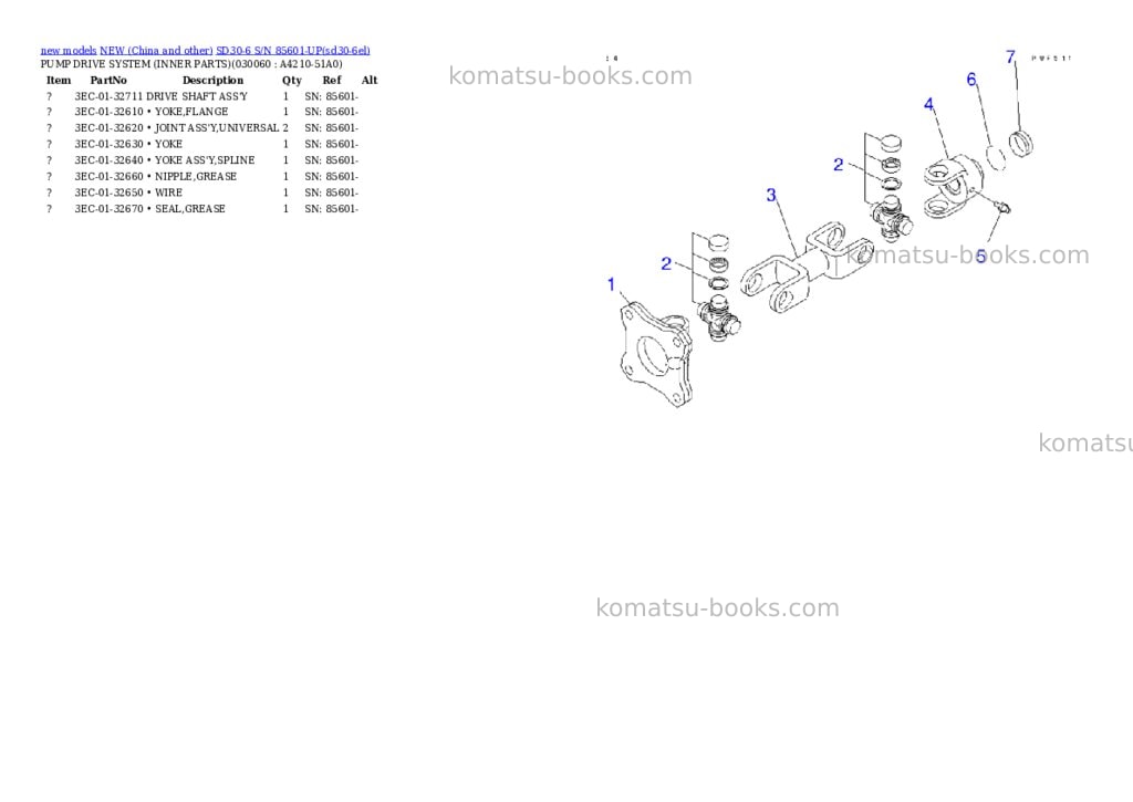 Komatsu SD30-6 S/N 85601-UP Parts catalog cover Page 5