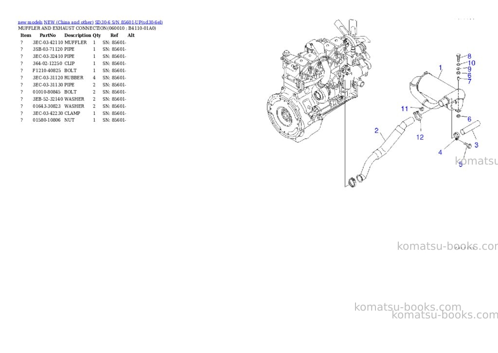 Komatsu SD30-6 S/N 85601-UP Parts catalog cover Page 6