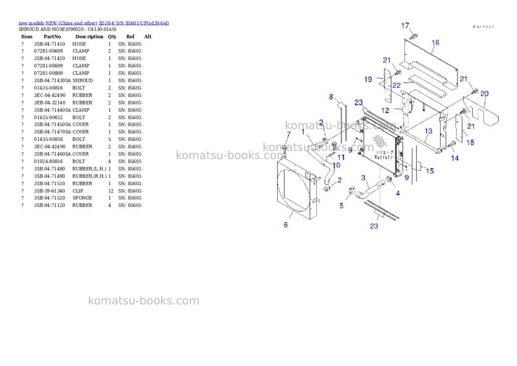 Komatsu SD30-6 S/N 85601-UP Parts catalog cover Page 8