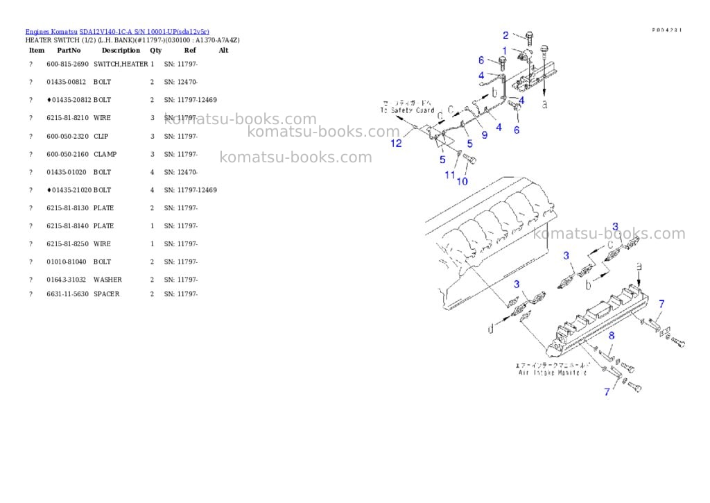 Komatsu SDA12V140-1C-A S/N 10001-UP Parts catalog cover Page 7 Komatsu SDA12V140-1C-A S/N 10001-UP Parts catalog cover Page 7
