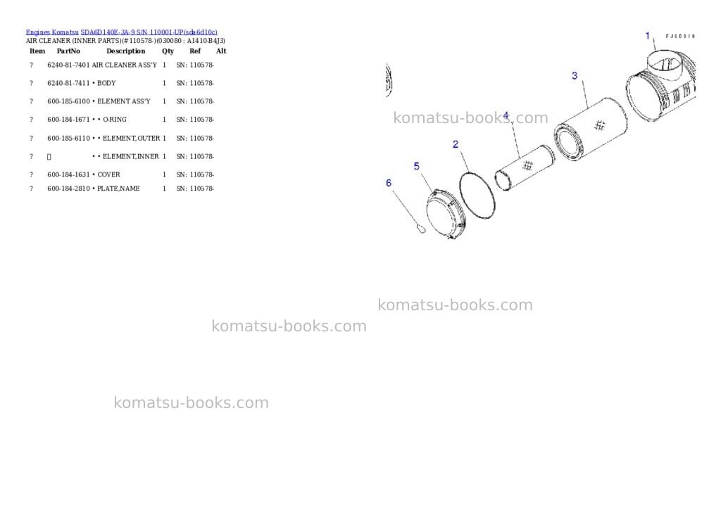 Komatsu sda6d140e-3a-9 s/n 110001-up Parts catalog cover Page 7 Komatsu sda6d140e-3a-9 s/n 110001-up Parts catalog cover Page 7