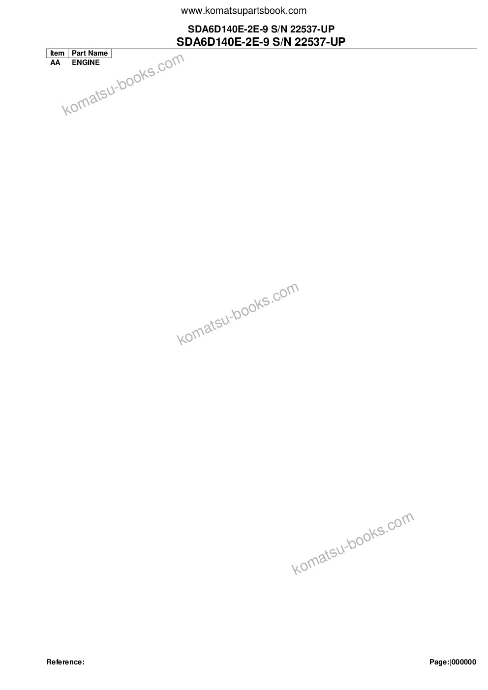Komatsu sda6d140e-2e-9 s/n 22537-up Parts catalog cover Komatsu sda6d140e-2e-9 s/n 22537-up Parts catalog cover