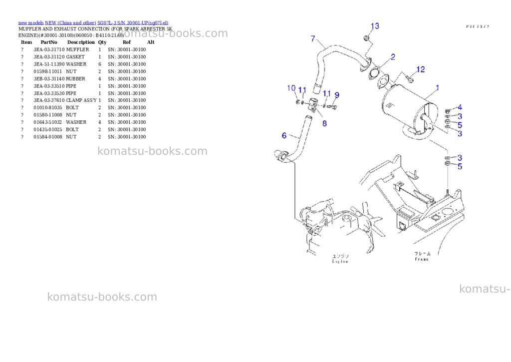 Komatsu SG07L-3 S/N 30001-UP Parts catalog cover Page 10 Komatsu SG07L-3 S/N 30001-UP Parts catalog cover Page 10