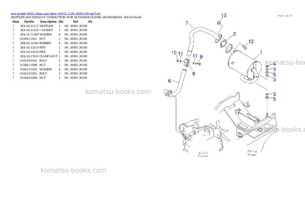 Komatsu SG07L-3 S/N 30001-UP Parts catalog cover Page 6 Komatsu SG07L-3 S/N 30001-UP Parts catalog cover Page 6