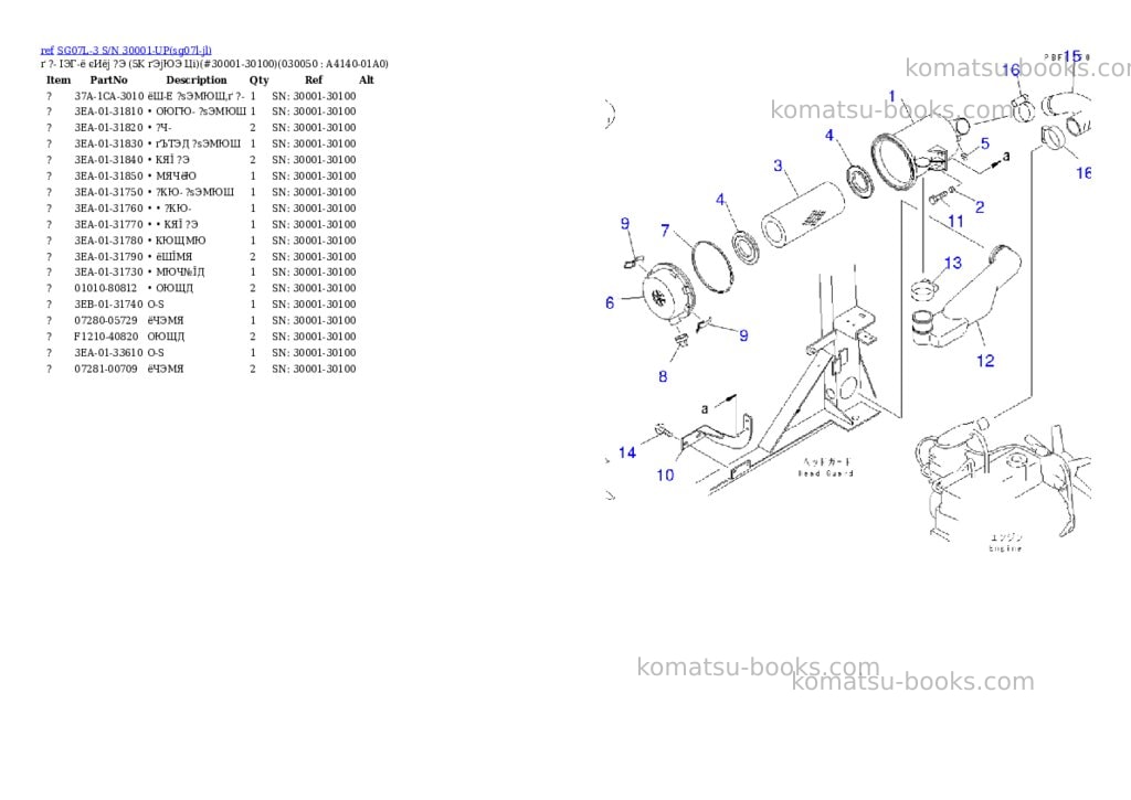 Komatsu sg07l-3 s/n 30001-up Parts catalog cover Page 4 Komatsu sg07l-3 s/n 30001-up Parts catalog cover Page 4