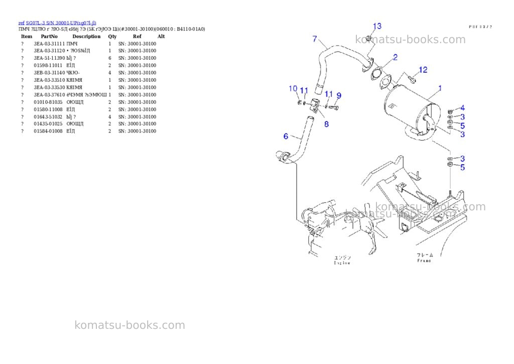Komatsu sg07l-3 s/n 30001-up Parts catalog cover Page 6 Komatsu sg07l-3 s/n 30001-up Parts catalog cover Page 6