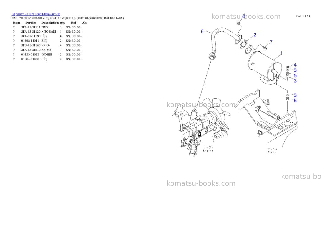 Komatsu sg07l-3 s/n 30001-up Parts catalog cover Page 7 Komatsu sg07l-3 s/n 30001-up Parts catalog cover Page 7