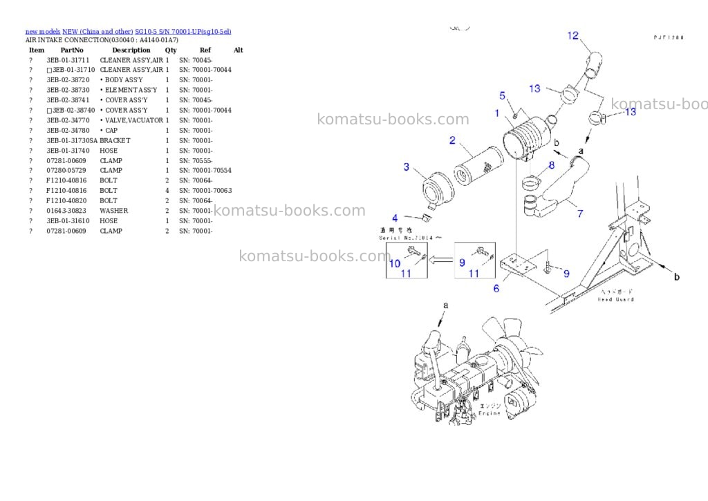 Komatsu SG10-5 S/N 70001-UP Parts catalog cover Page 3 Komatsu SG10-5 S/N 70001-UP Parts catalog cover Page 3
