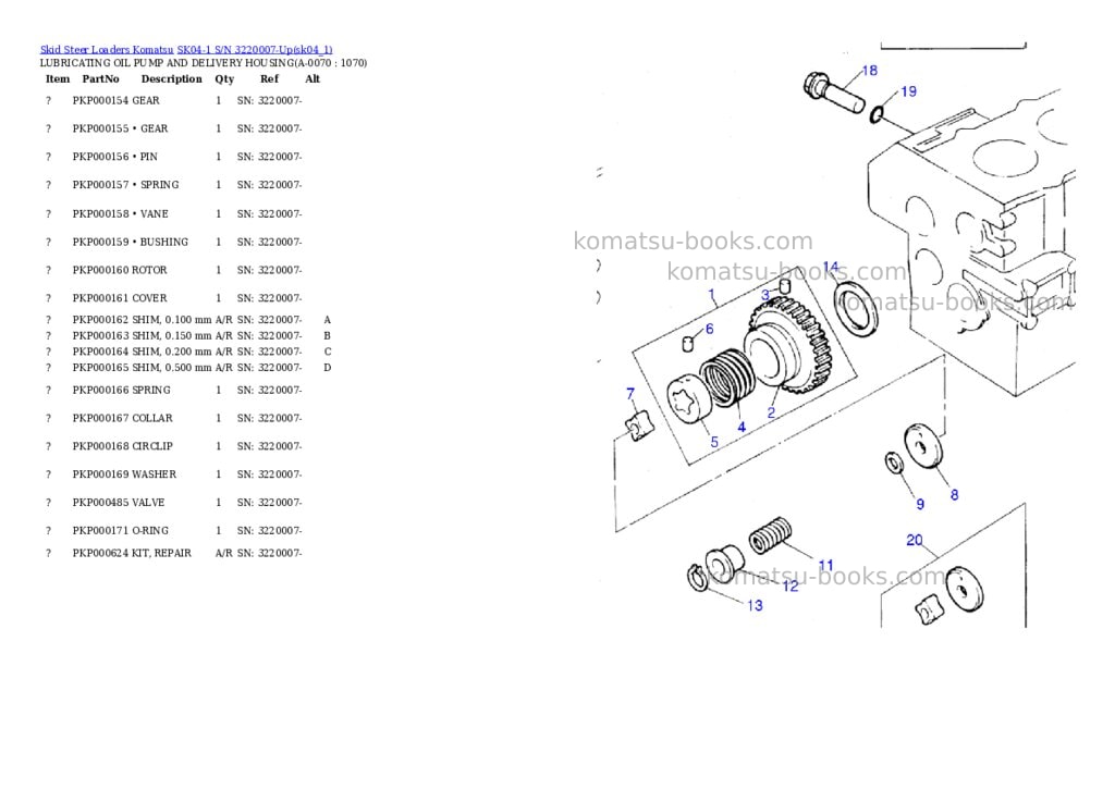Komatsu sk04-1 s/n 3220007-up Parts catalog cover Page 6 Komatsu sk04-1 s/n 3220007-up Parts catalog cover Page 6