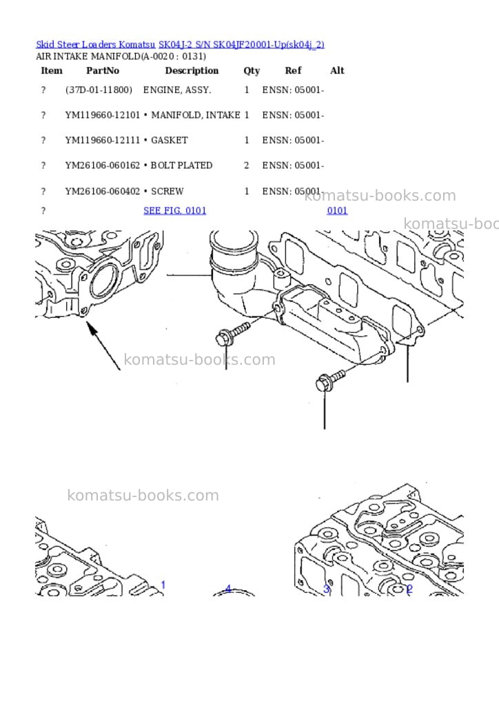 Komatsu sk04j-2 s/n sk04jf20001-up Parts catalog cover