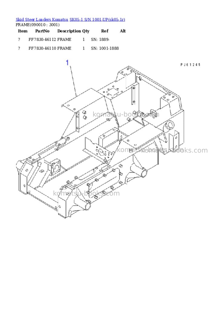 Komatsu SK05-1 S/N 1001-UP Parts catalog cover Page 9 Komatsu SK05-1 S/N 1001-UP Parts catalog cover Page 9