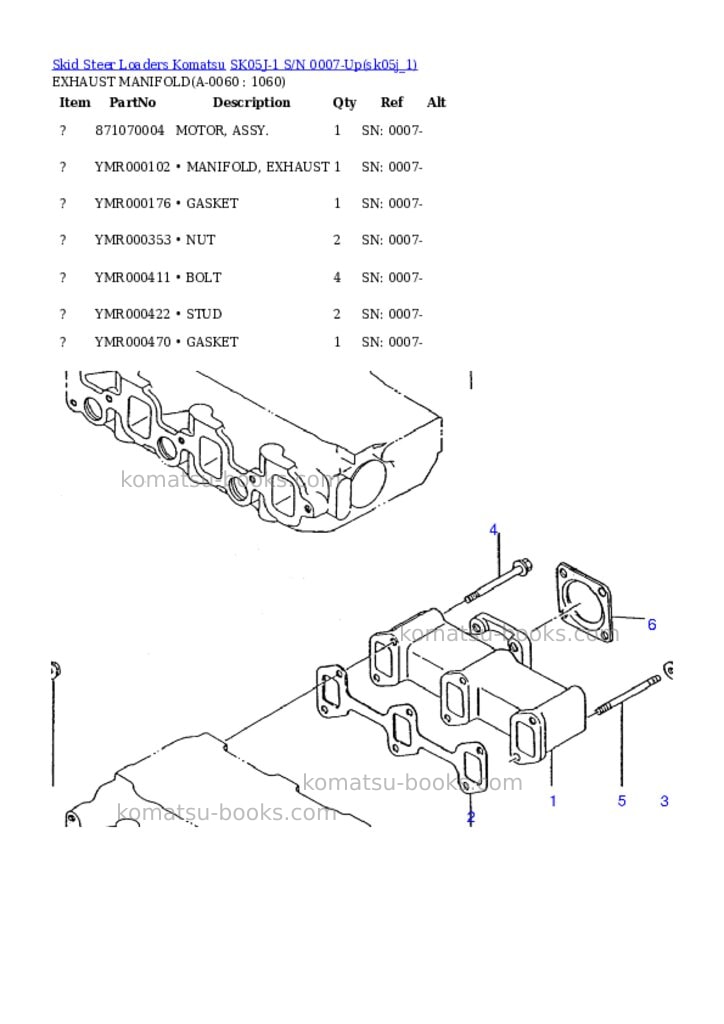 Komatsu sk05j-1 s/n 0007-up Parts catalog cover Page 5