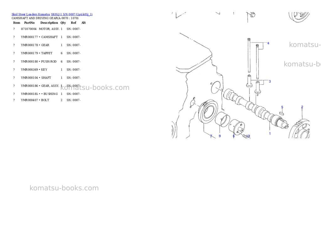Komatsu sk05j-1 s/n 0007-up Parts catalog cover Page 6