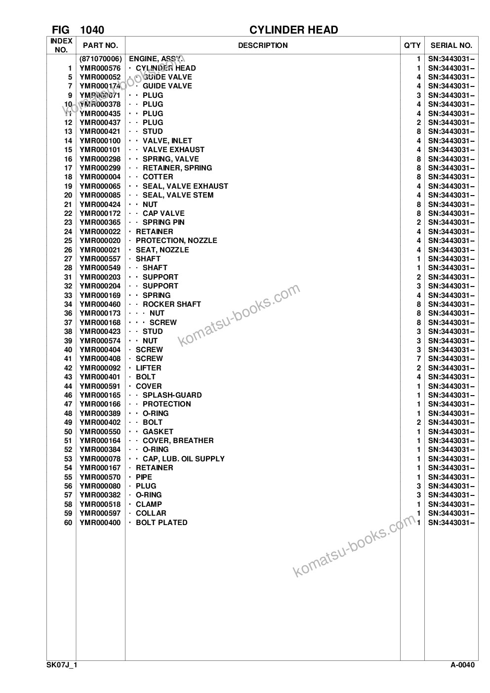 Komatsu sk07j-1 s/n 3443031-up Catálogo de peças capa Página 10