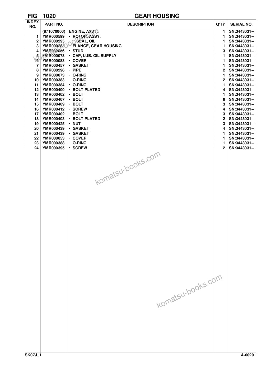 Komatsu sk07j-1 s/n 3443031-up Catálogo de peças capa Página 6