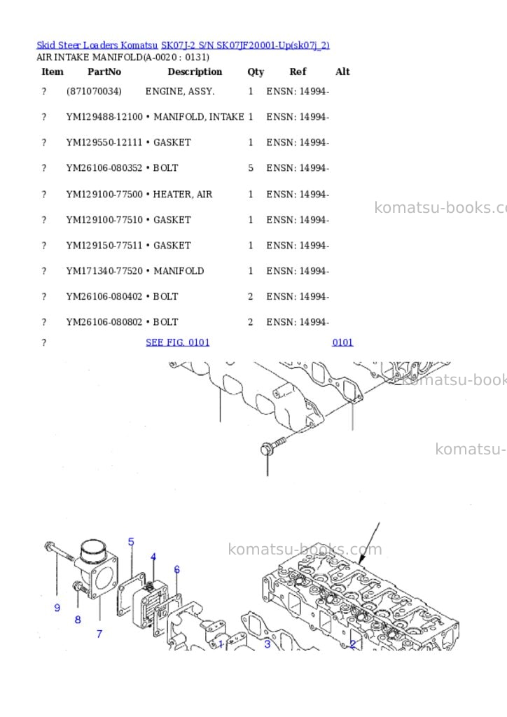 Komatsu sk07j-2 s/n sk07jf20001-up Parts catalog cover Komatsu sk07j-2 s/n sk07jf20001-up Parts catalog cover