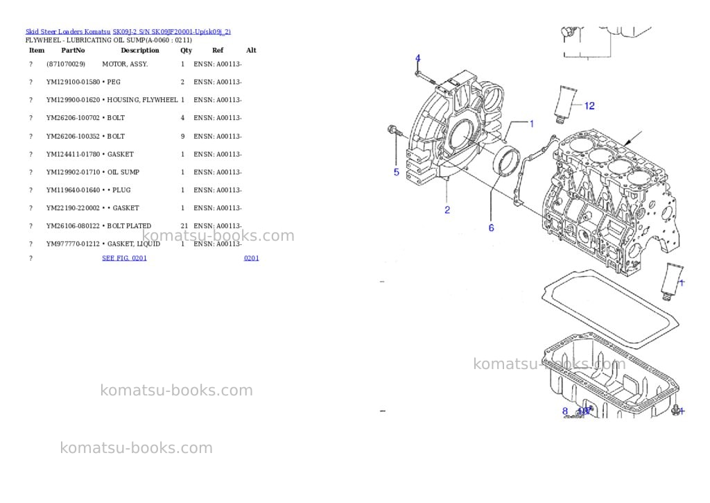Komatsu sk09j-2 s/n sk09jf20001-up Parts catalog cover