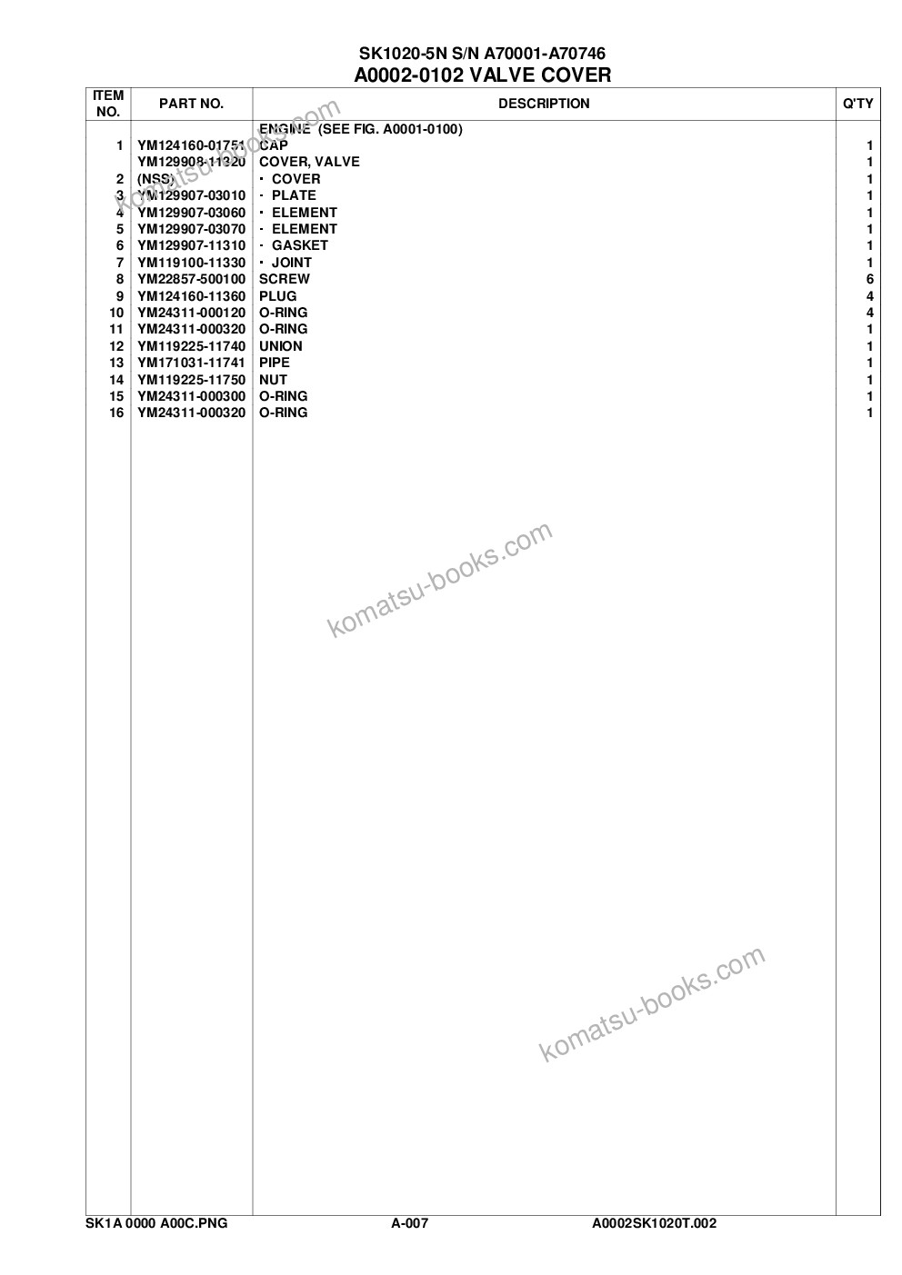 Komatsu sk1020-5n s/n a70001-a70746 Parts catalog cover Page 10