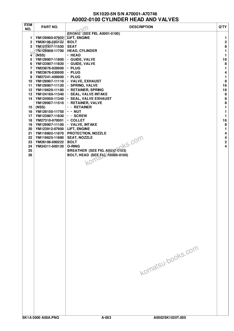 Komatsu sk1020-5n s/n a70001-a70746 Parts catalog cover Page 6