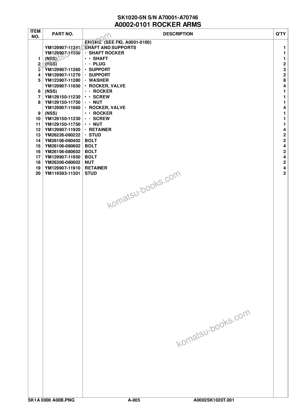 Komatsu sk1020-5n s/n a70001-a70746 Parts catalog cover Page 8
