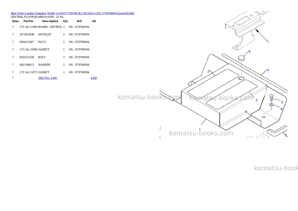 Komatsu hand & foot controls sk1020-5 s/n 37cf00004-up Parts catalog cover Page 2