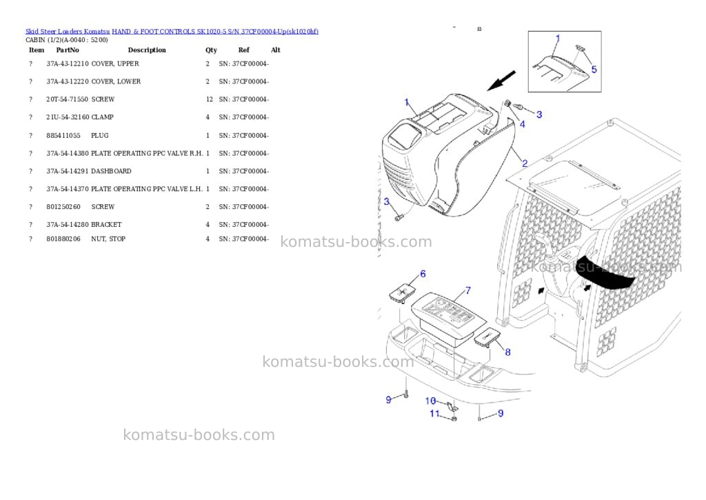 Komatsu hand & foot controls sk1020-5 s/n 37cf00004-up Parts catalog cover Page 3