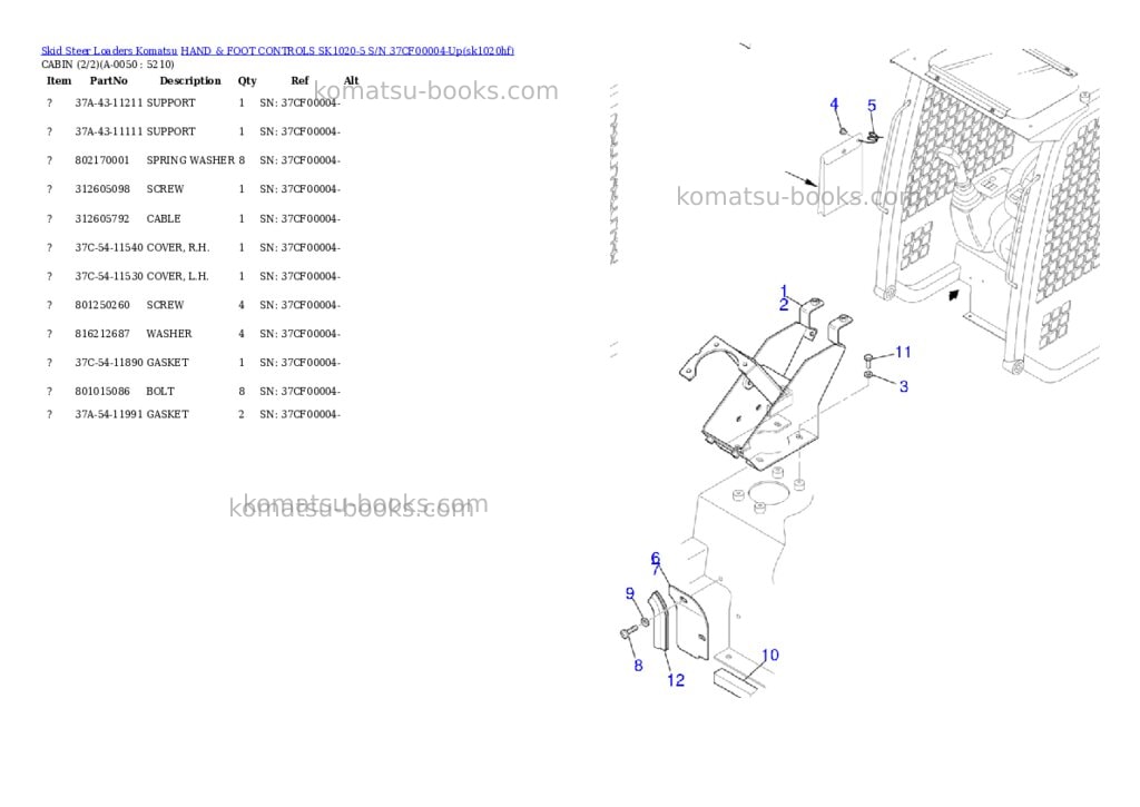 Komatsu hand & foot controls sk1020-5 s/n 37cf00004-up Parts catalog cover Page 4