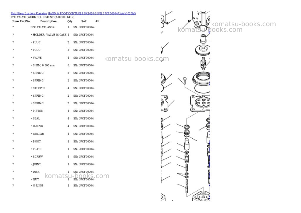 Komatsu hand & foot controls sk1020-5 s/n 37cf00004-up Parts catalog cover Page 8