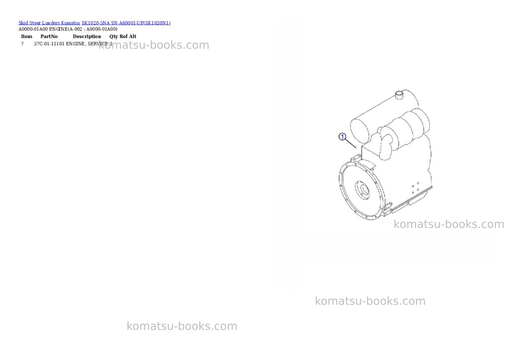 Komatsu sk1020-5na sn a60001-up Parts catalog cover Komatsu sk1020-5na sn a60001-up Parts catalog cover