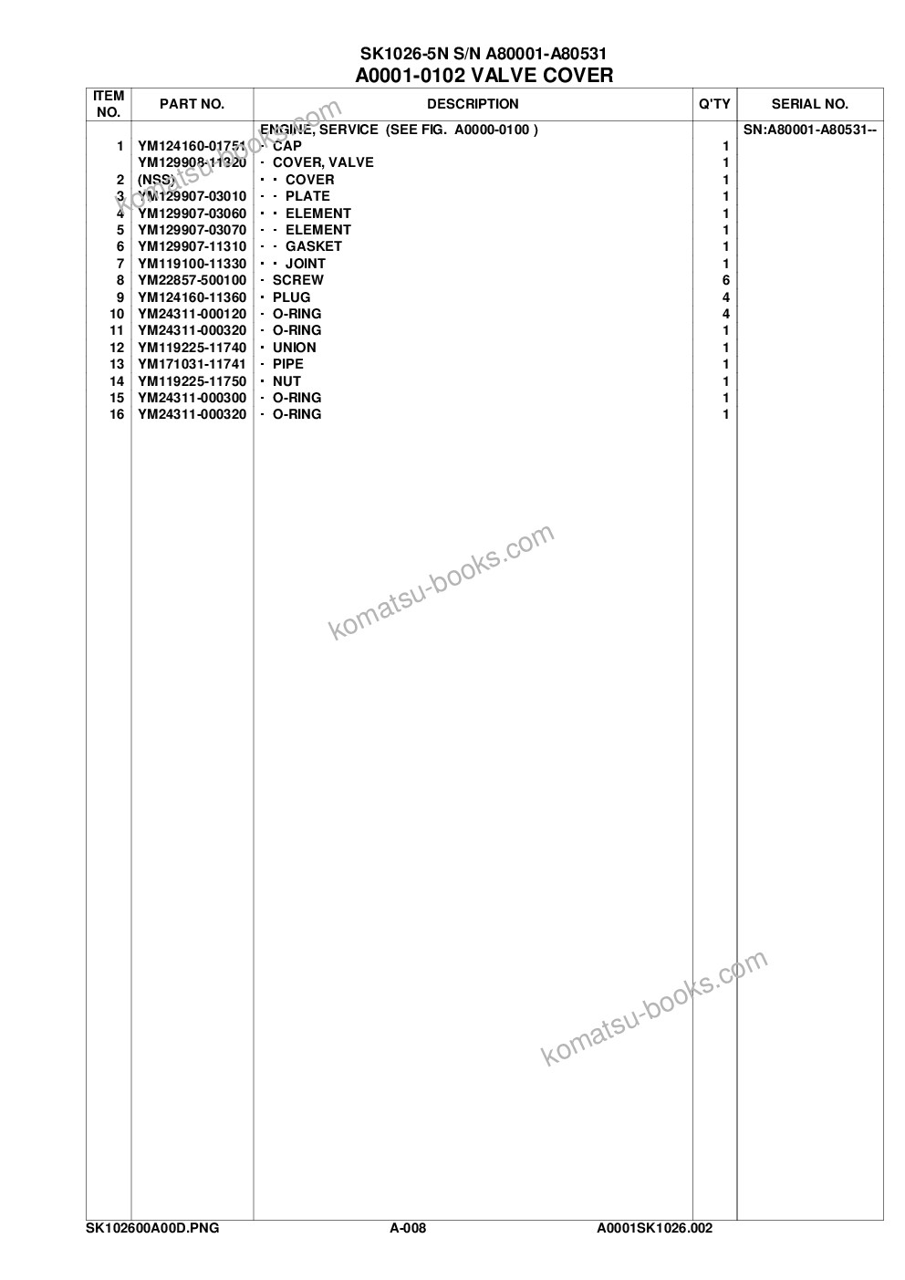 Komatsu sk1026-5n s/n a80001-a80531 Parts catalog cover Page 10