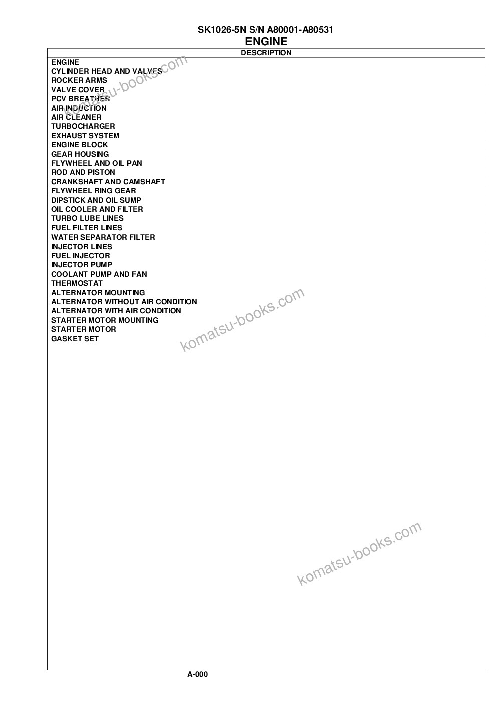 Komatsu sk1026-5n s/n a80001-a80531 Parts catalog cover Page 2