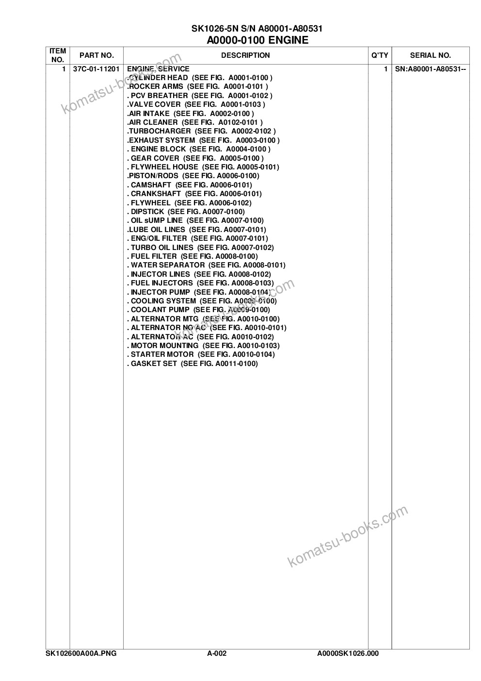 Komatsu sk1026-5n s/n a80001-a80531 Parts catalog cover Page 4