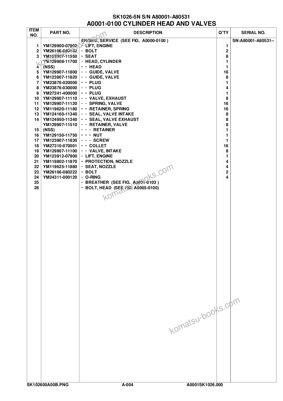 Komatsu sk1026-5n s/n a80001-a80531 Parts catalog cover Page 6