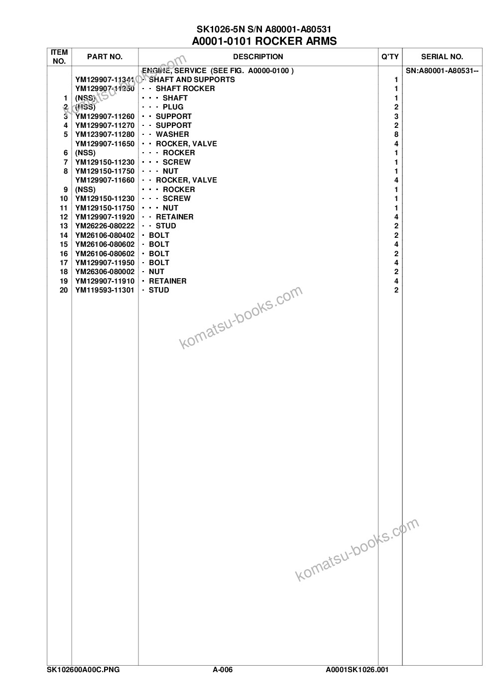Komatsu sk1026-5n s/n a80001-a80531 Parts catalog cover Page 8