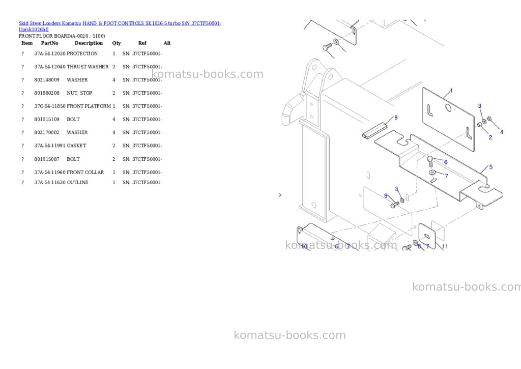 Komatsu hand & foot controls sk1026-5 turbo s/n 37ctf50001-up Parts catalog cover Komatsu hand & foot controls sk1026-5 turbo s/n 37ctf50001-up Parts catalog cover