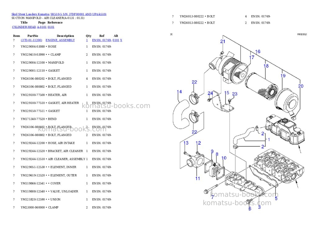 Komatsu sk510-5 s/n 37df00001-up Parts catalog cover